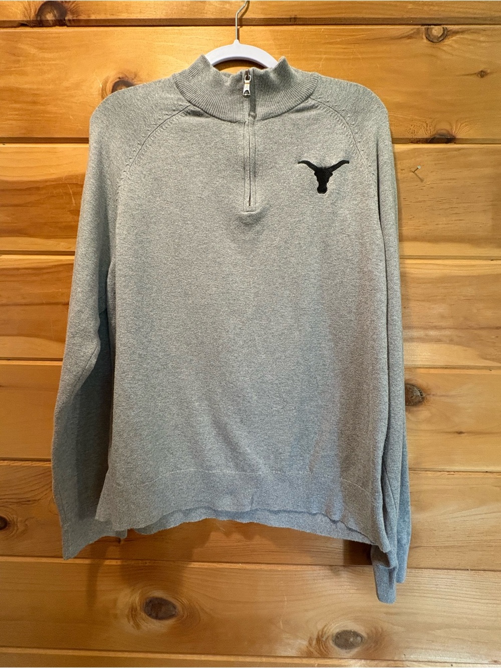 Brooks Brothers Gray Half-Zip Sweater with Black Longhorn Motif size L